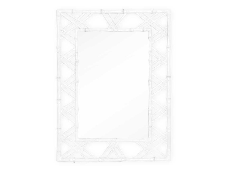 Claire Rectangular Wall Mirror in Eggshell White Faux Bamboo