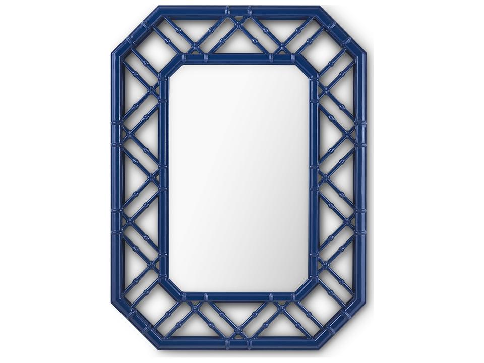 Clara Rectangular Mirror in Marine Blue Faux Bamboo