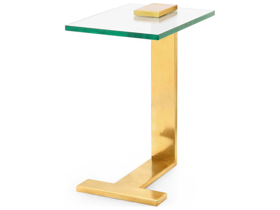 Elle Glass Brushed Brass End Table Art Deco Style