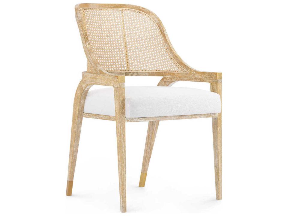 Edward Dining Side Chair in Natural Mahogany with Cane Back and Brass Accents
