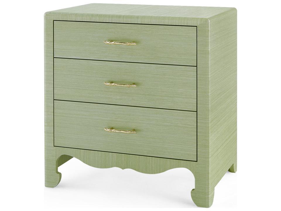 Gianna 3-Drawer Nightstand in Spring Green Lacquered Grasscloth