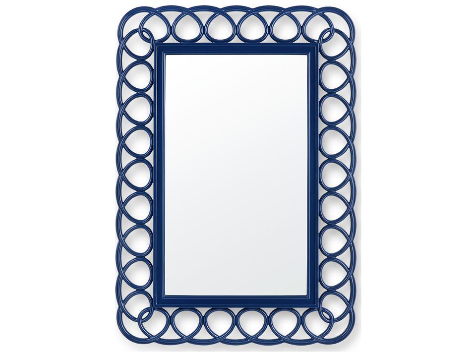 Loop Rectangle Wall Mirror in Marine Blue Lacquered Resin