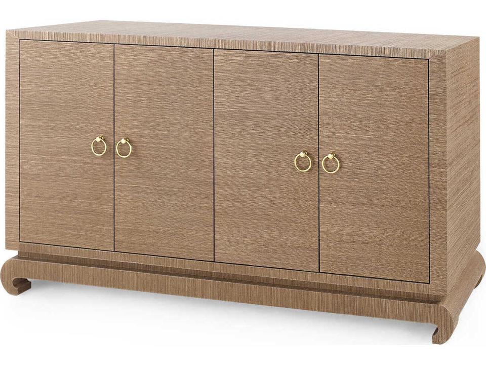 Meredith 4-Door Cabinet Lacquered Grasscloth in Flax Brown