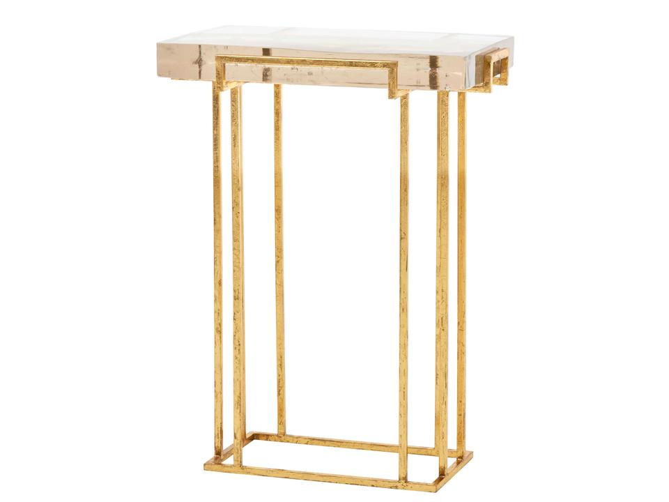 Prism Rectangle Side Table with Gold Leaf and Glass Top