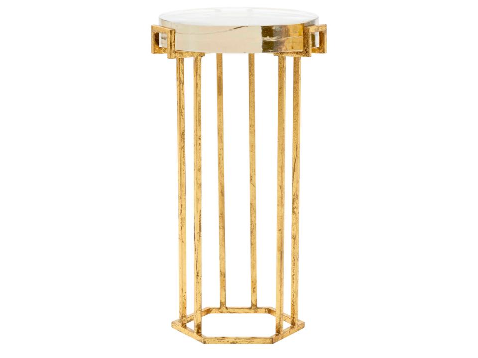 Prism Round Glass End Table in Gold Leaf