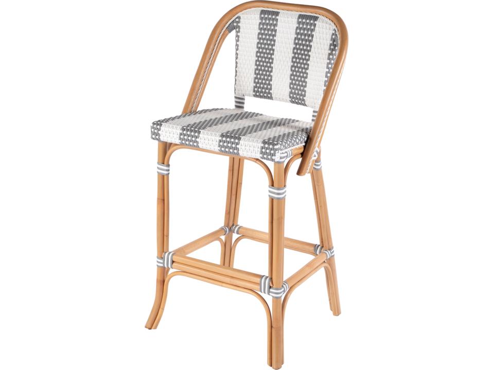 Lila 28.5-Inch Rattan Bar Stool with PE Woven Seat in Gray and White