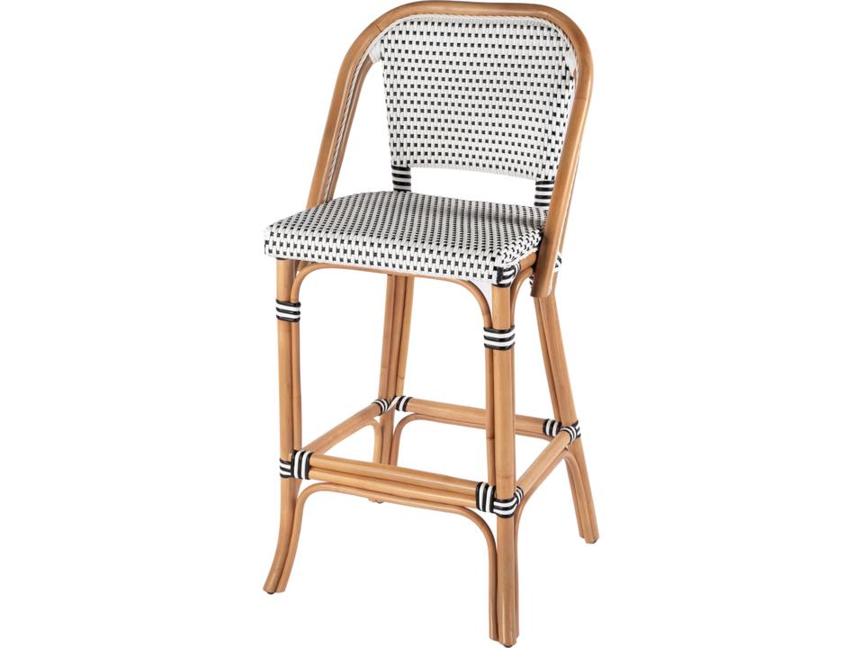 Lila Rattan Bar Stool with Black and White Weave
