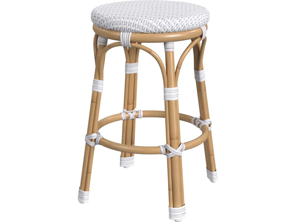 Tobias Aluminum Wicker Backless Counter Stool in White and Natural