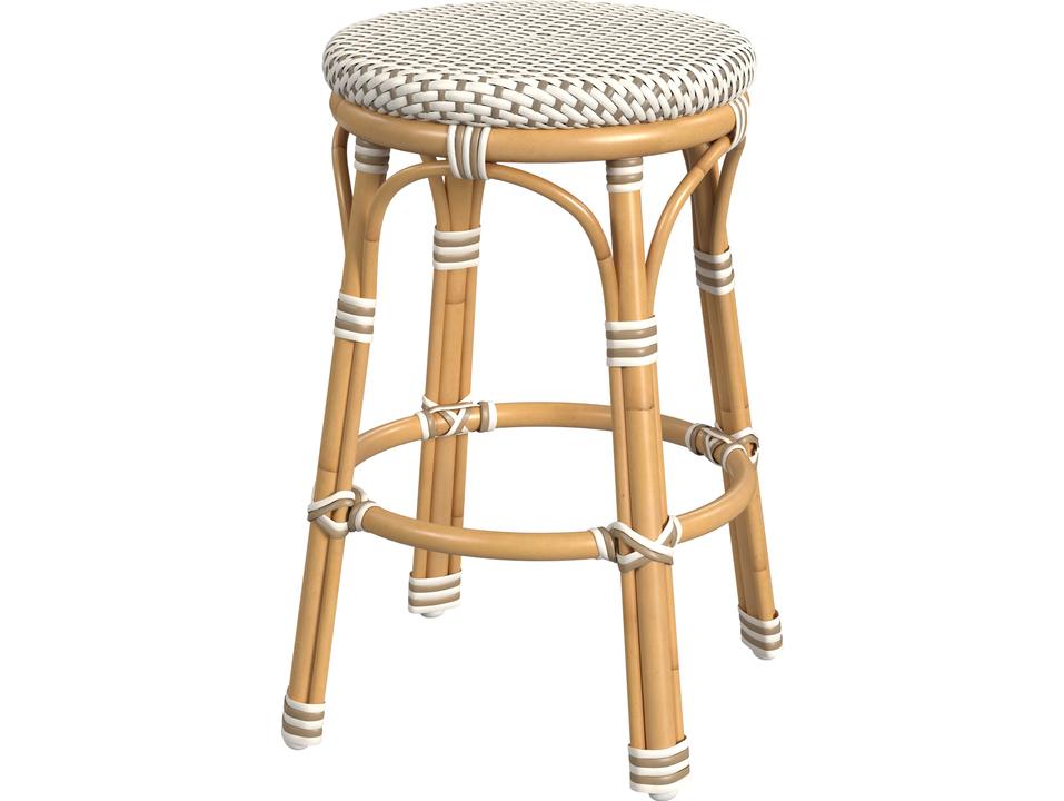 Tobias Aluminum Wicker Counter Stool in Beige and White