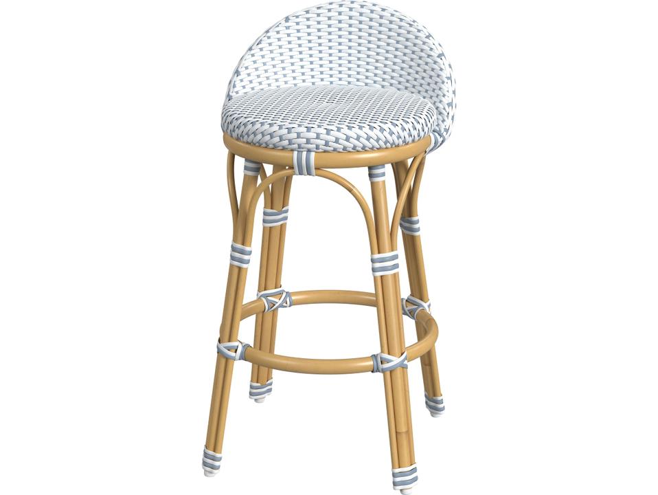 Butler Tobias Low Back Counter Stool with White and Sky Blue Dot Wicker