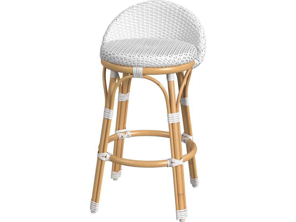 Tobias Aluminum Wicker Counter Stool in Smooth White with Natural Frame
