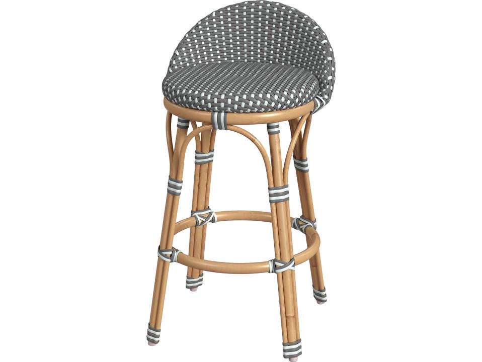 Tobias Outdoor Low Back Counter Stool in Gray and White Dot