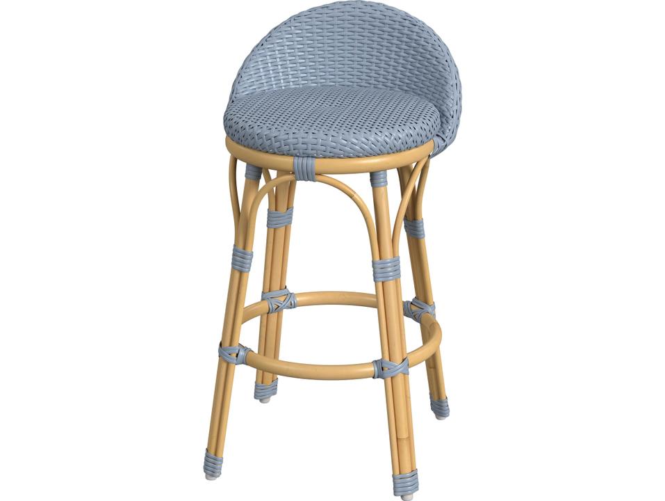 Tobias Aluminum Wicker Counter Stool in Natural with Baby Blue
