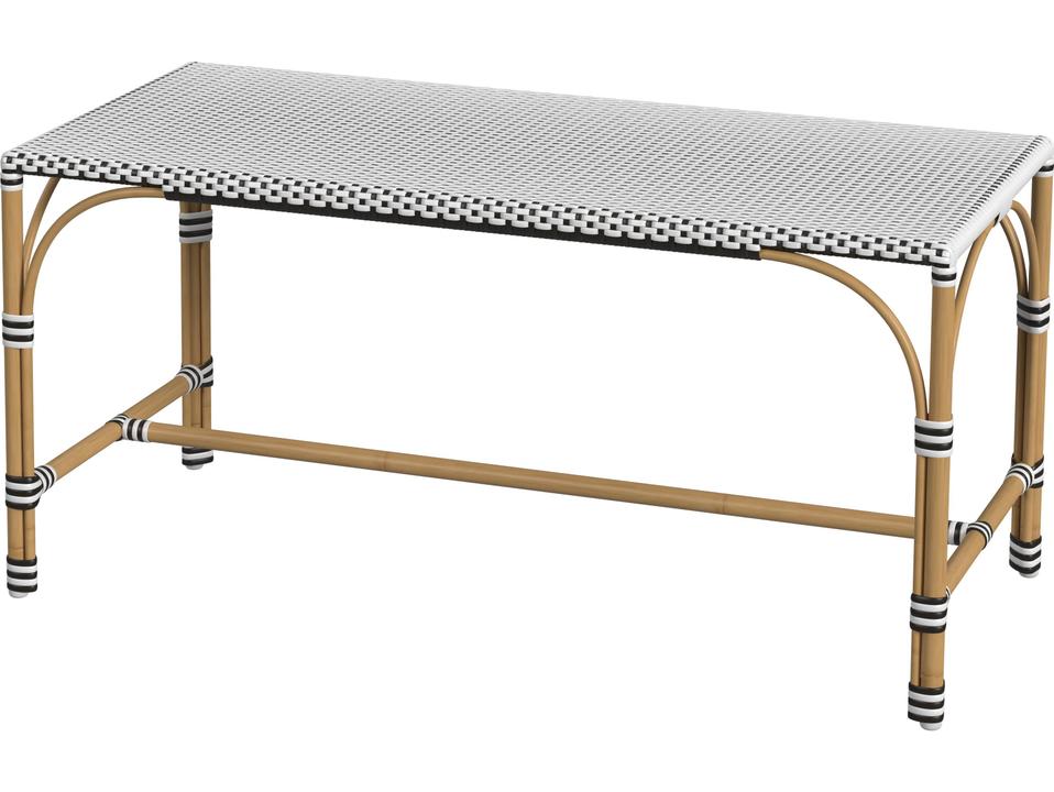 Tobias 40-Inch Black and White PE Rattan Bench with Natural Aluminum Frame