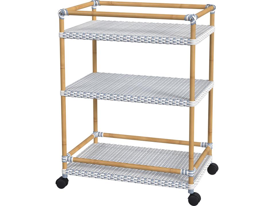 Tobias 3-Tier Serving Cart with Baby Blue and Natural Rattan