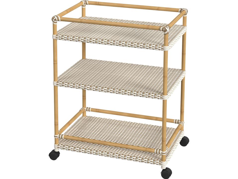 Tobias 24-Inch Outdoor Serving Cart in Beige and White Rattan