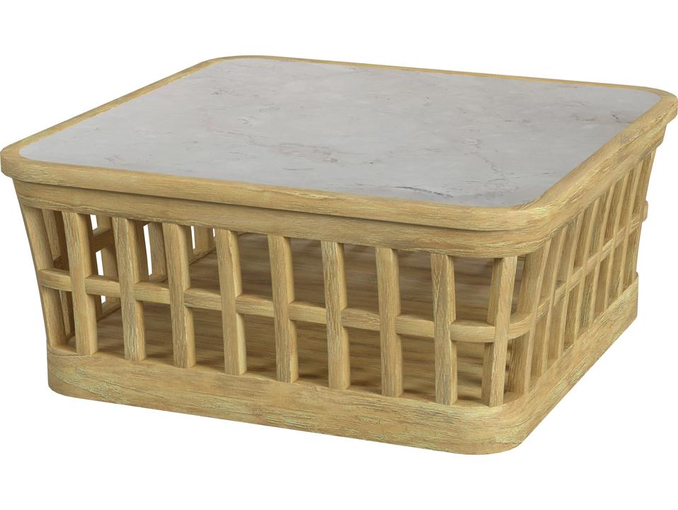 Monhegan Square Coffee Table Teak and Cream Marble