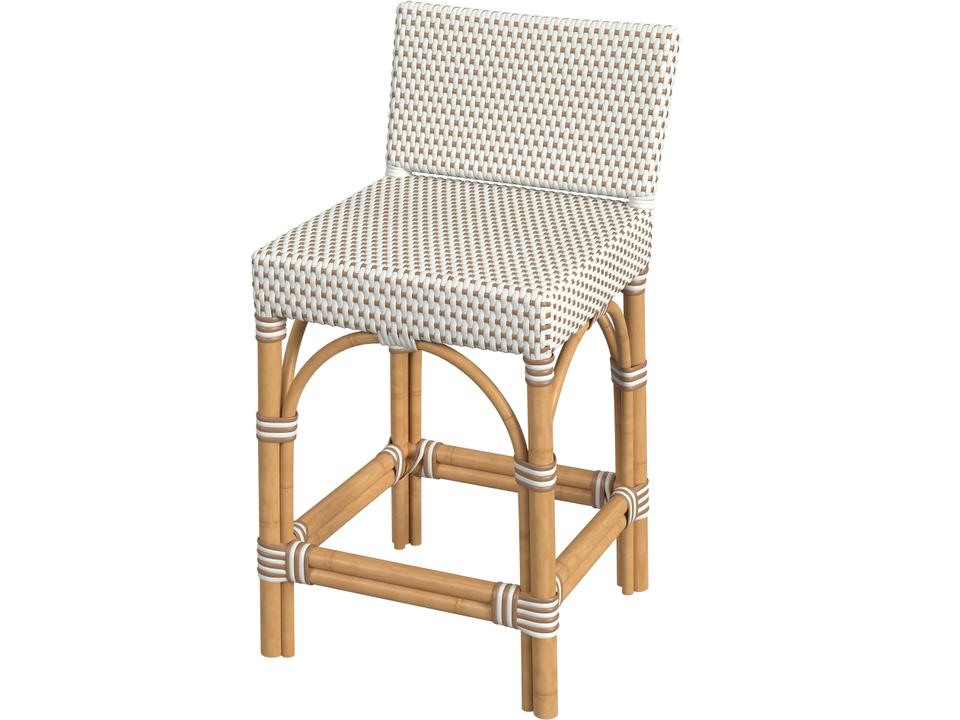 Amalfi Aluminum and Wicker Bar Stool in Beige and White