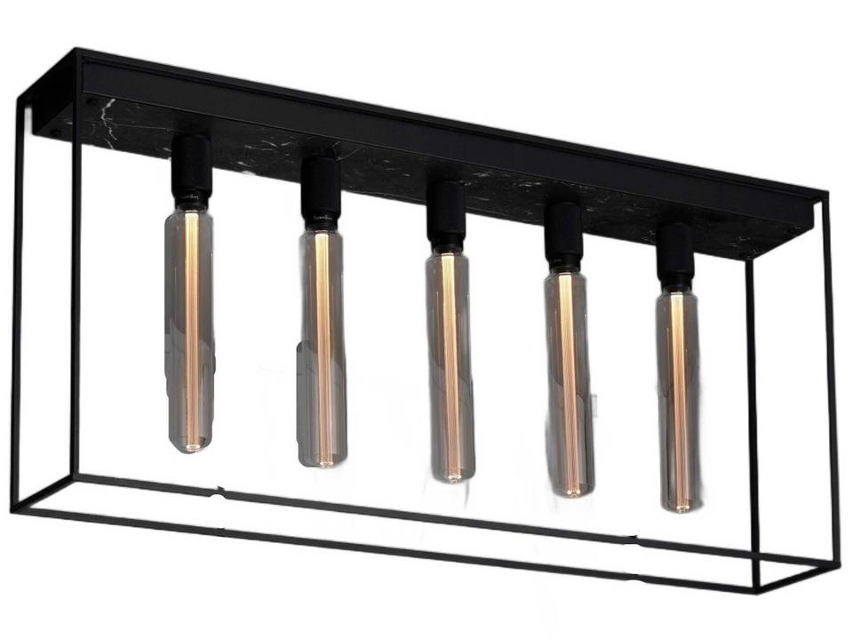 Caged 5-Light Black Marble Island Pendant