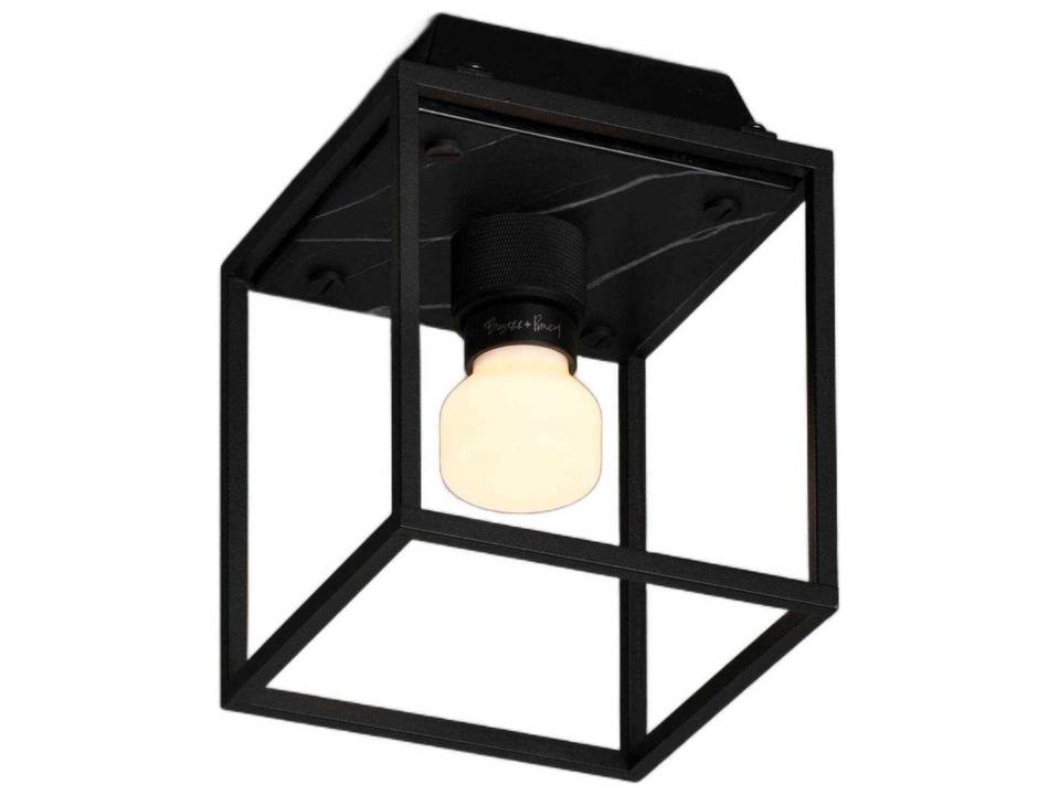 Caged 1-Light Black Marble Flush Mount