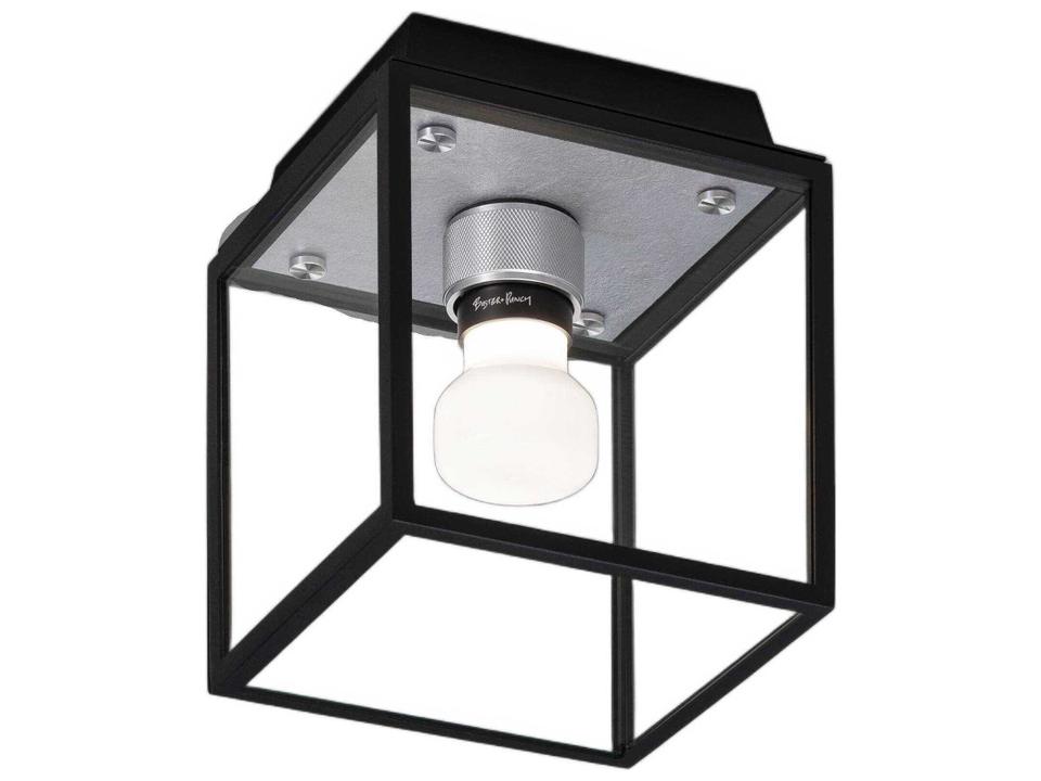 Caged Wet 1-Light Flush Mount in Steel and Clear Glass