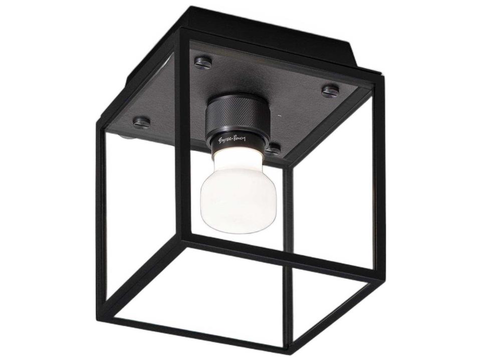 Caged Wet Small Gunmetal 1-Light Flush Mount in Metal and Glass