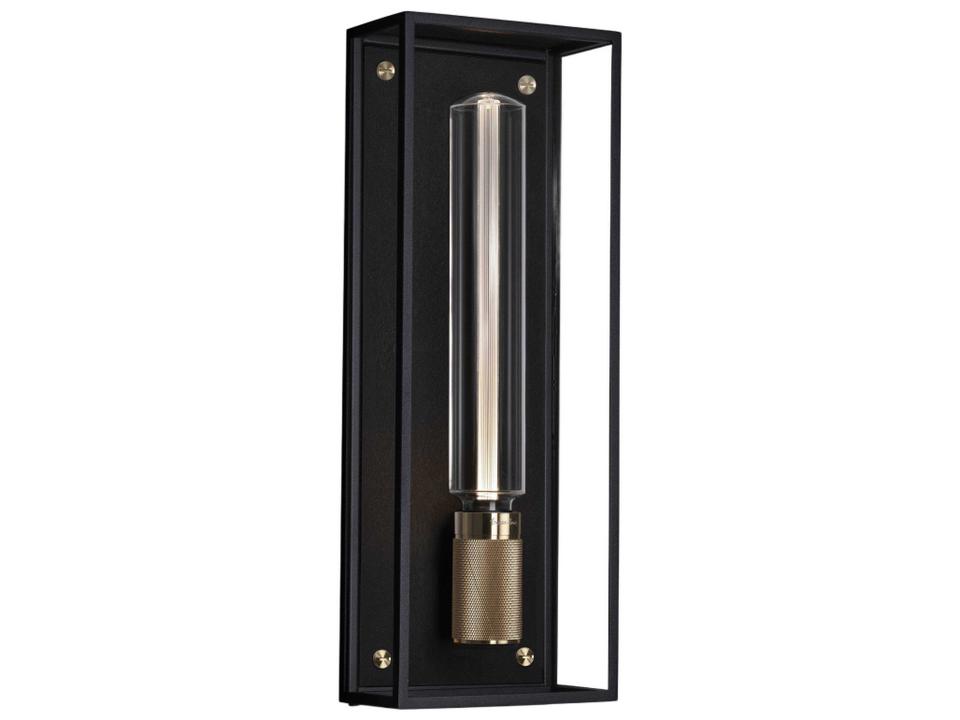 Caged 1-Light Outdoor Wall Light in Black and Brass