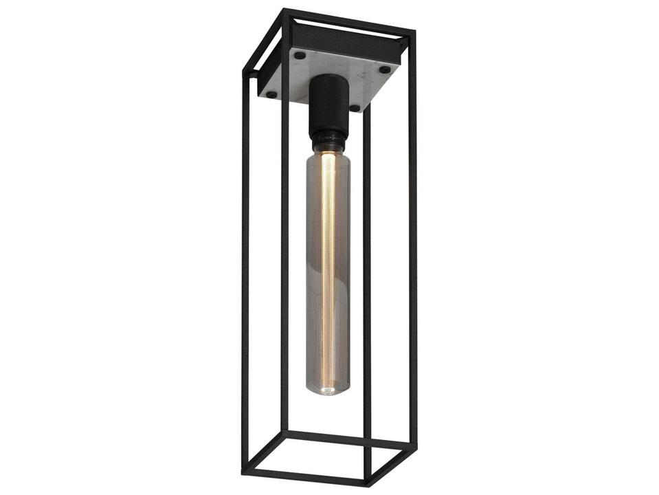 Caged 1-Light White Marble Black Flush Mount
