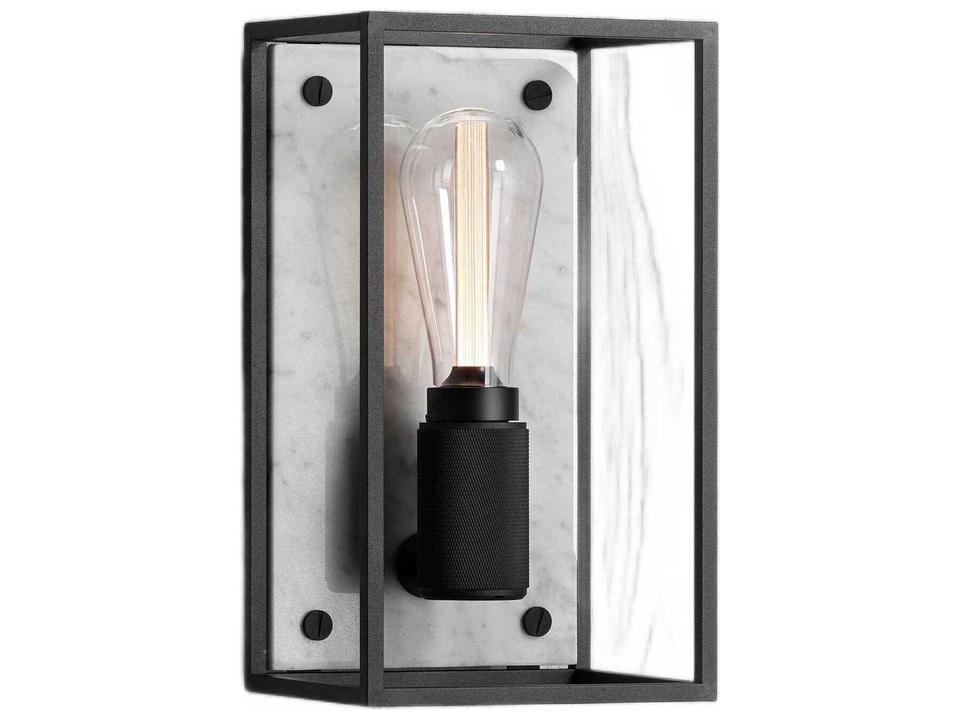 Caged Medium Wall Sconce with Cross Knurl and White Marble