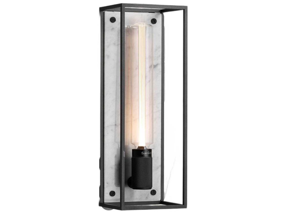 Caged Wall Sconce with White Marble Backplate and Satin Black Frame