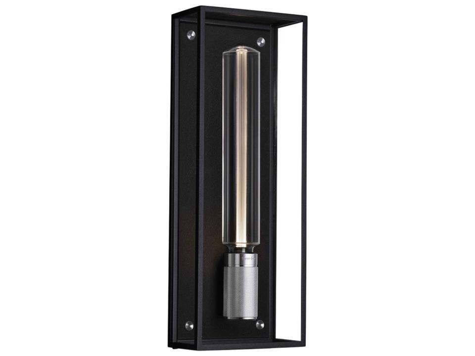 Caged 1-Light Outdoor Wall Light in Black and Steel