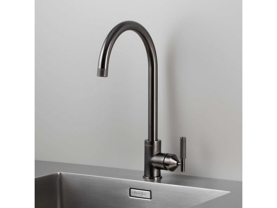 Pull-Out Dual Spray Kitchen Faucet Cross Knurl in Gun Metal