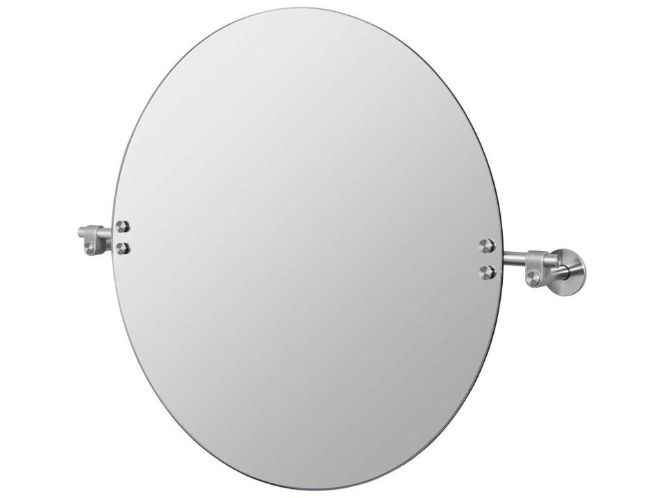 Cast 24-Inch Round Tilt Mirror in Steel with Hand-Polished Metal Bar