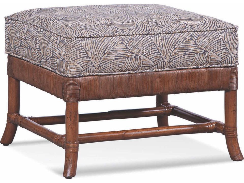 Lafayette Rattan Wicker Ottoman with Customizable Fabric and Finish