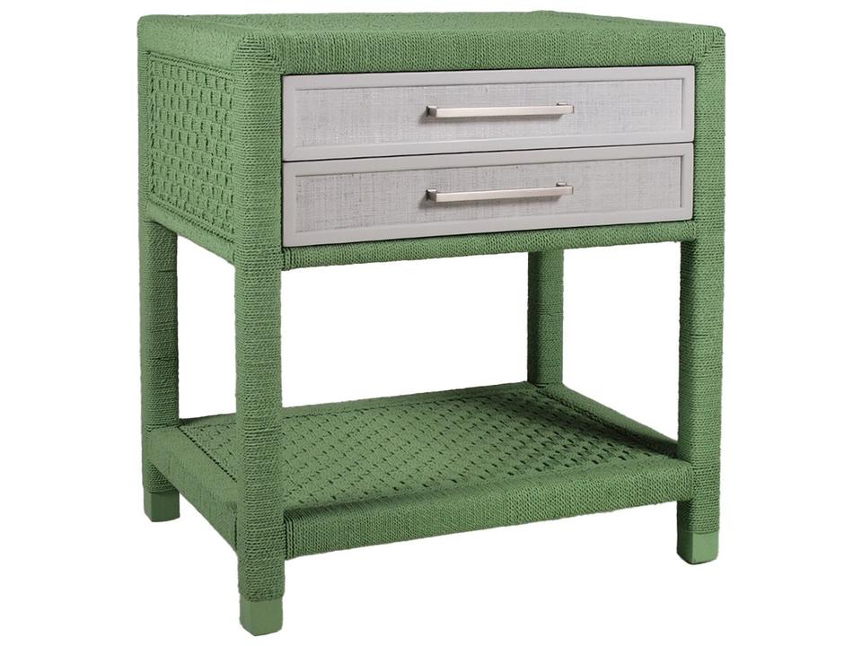 Marina 2-Drawers Green Rattan Nightstand