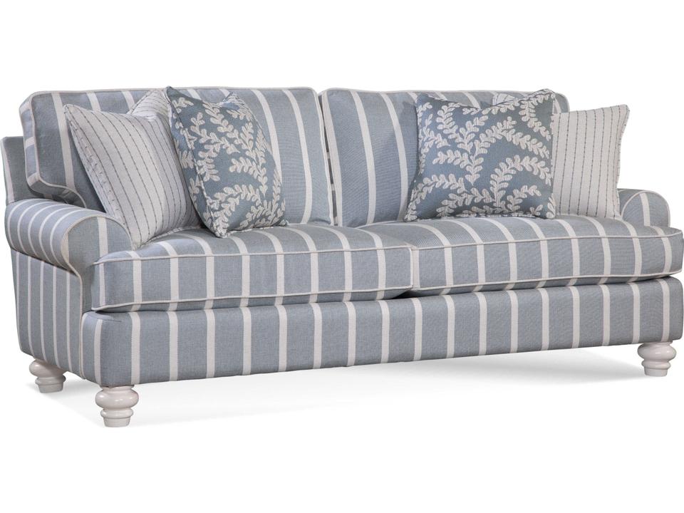 Lowell 3-Seat Fabric Sofa with Rolled Arms and Turned Wood Feet
