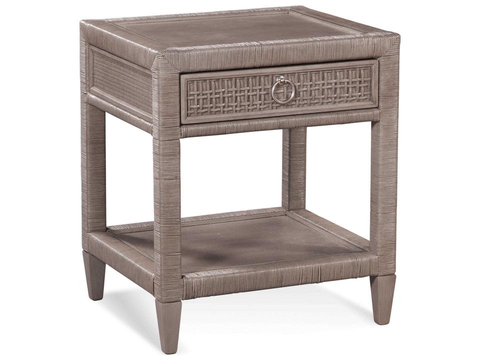 Naples 1-Drawer Coastal Rattan Nightstand with Glass Top in Gray