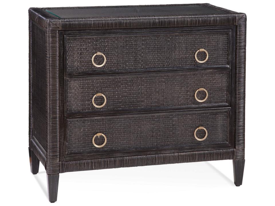 Sabal Bay Three Drawer Chest Rattan and Wood with Inset Glass Top