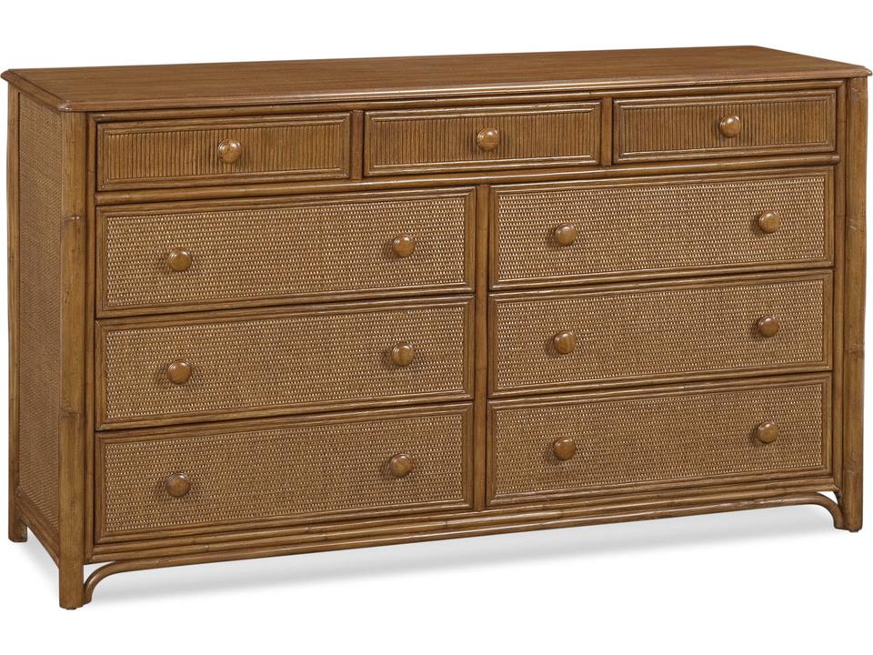Summer Retreat 9-Drawer Wood and Rattan Dresser
