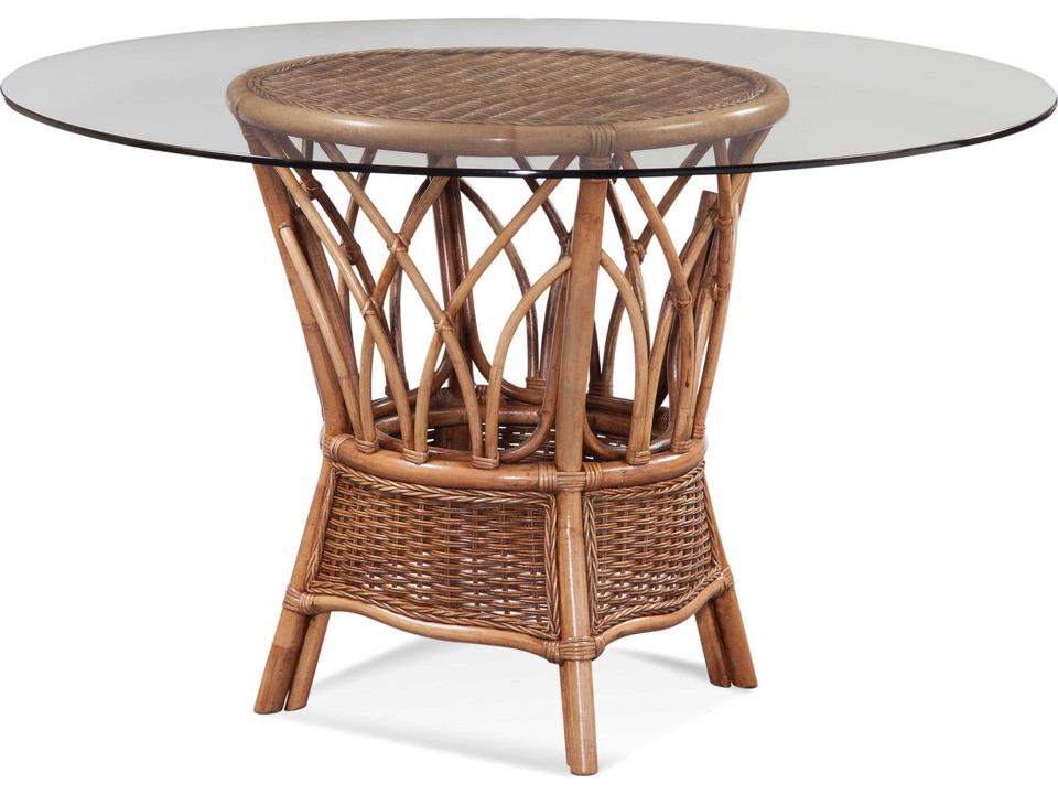 Everglade 48 Inch Round Glass Dining Table with Wicker Rattan Base
