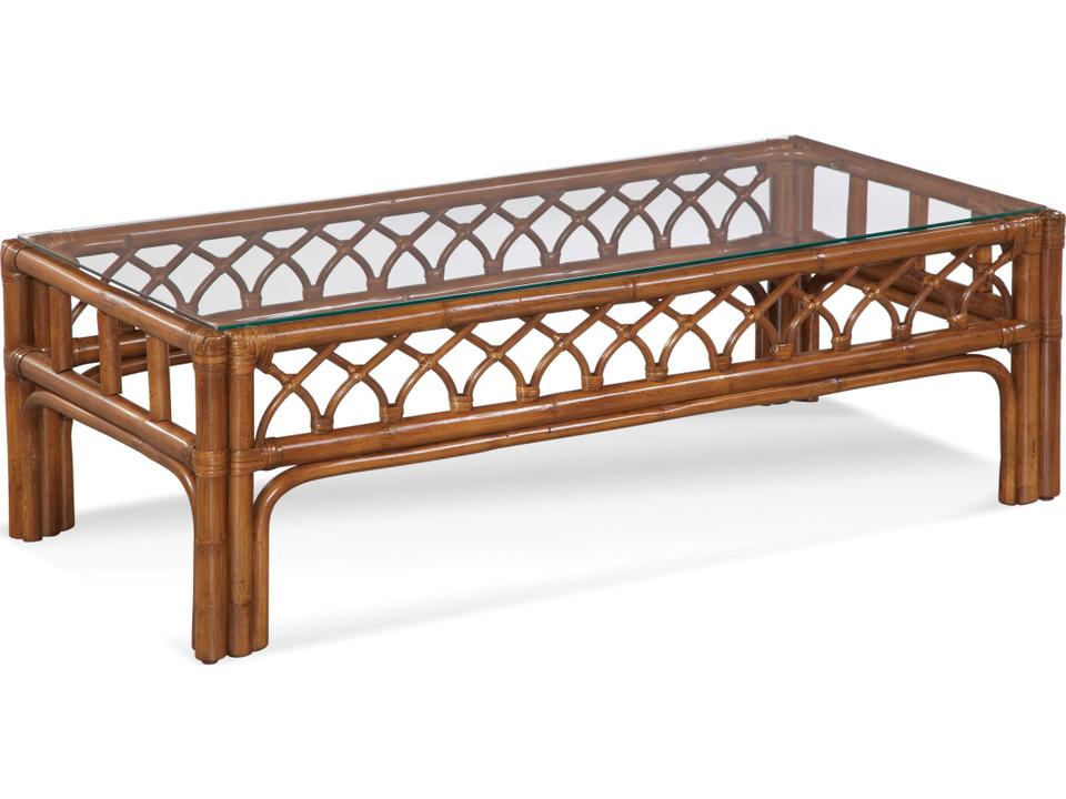Edgewater Rectangle Table with Glass Top and Rattan Frame
