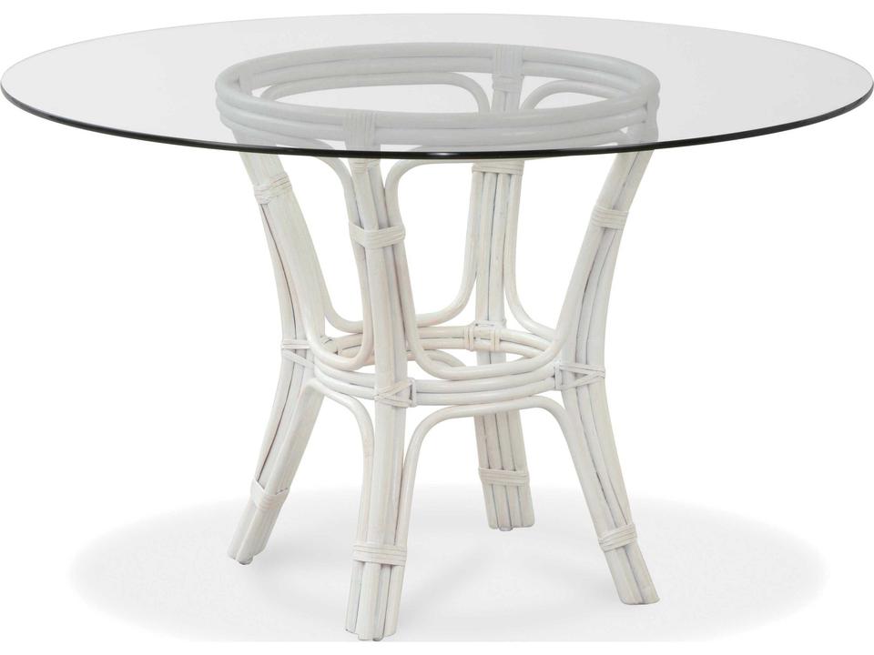 Trellis 48-Inch Round Wicker Rattan Glass Top Dining Table