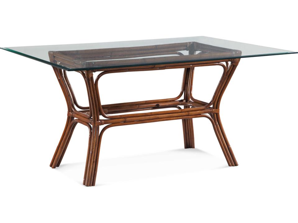 Trellis 60-Inch Rectangular Glass Dining Table in Natural Rattan