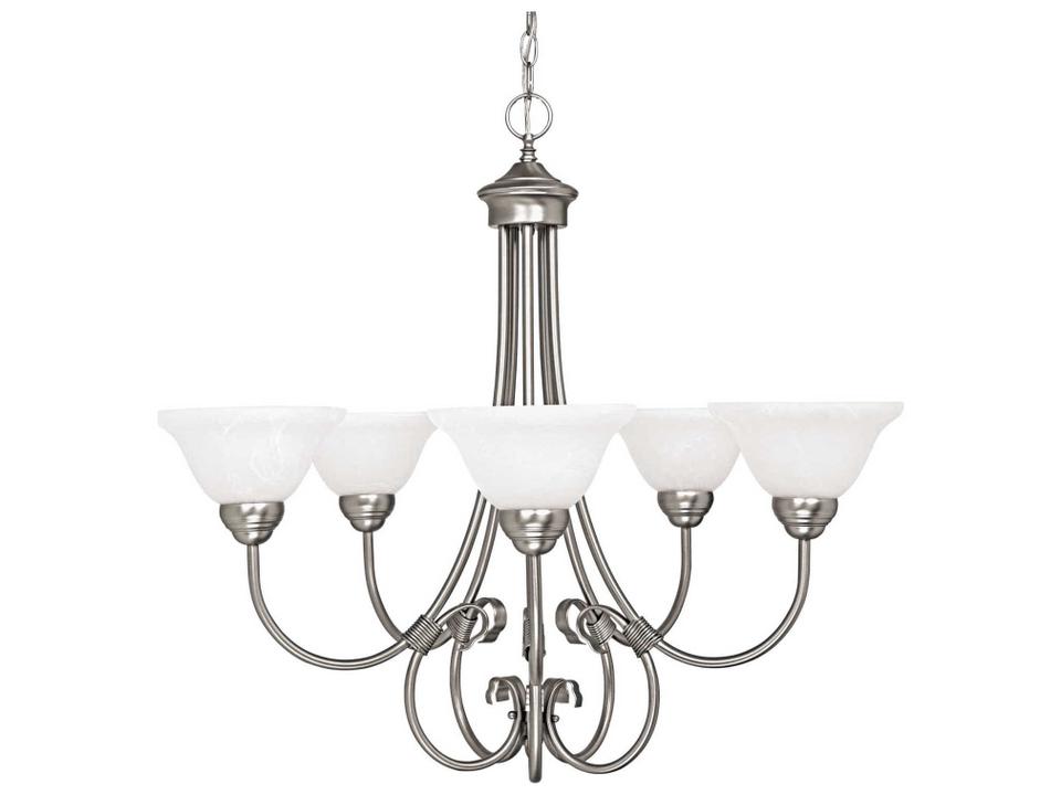5-Light Hometown Chandelier Matte Nickel Faux Alabaster Glass