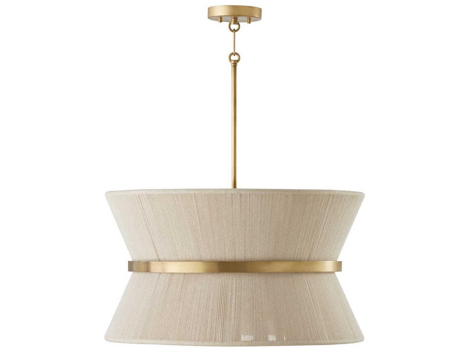Cecilia 8-Light Bleached Natural Rope Pendant Light in Patinaed Brass