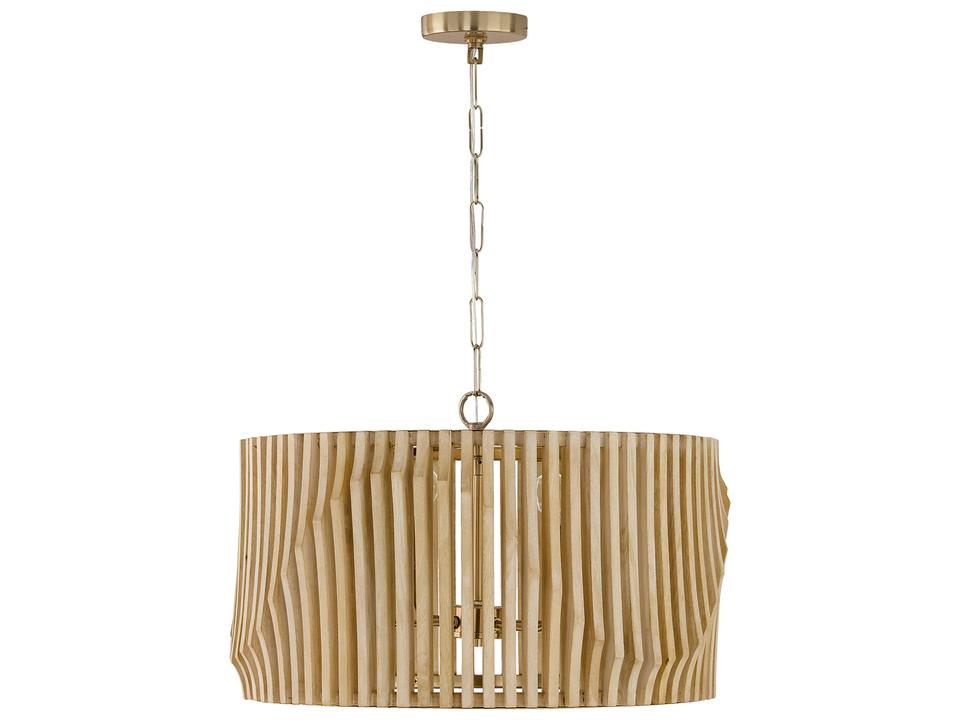 Archer 4-Light Transitional Pendant Light in Blonde Wood and Matte Brass
