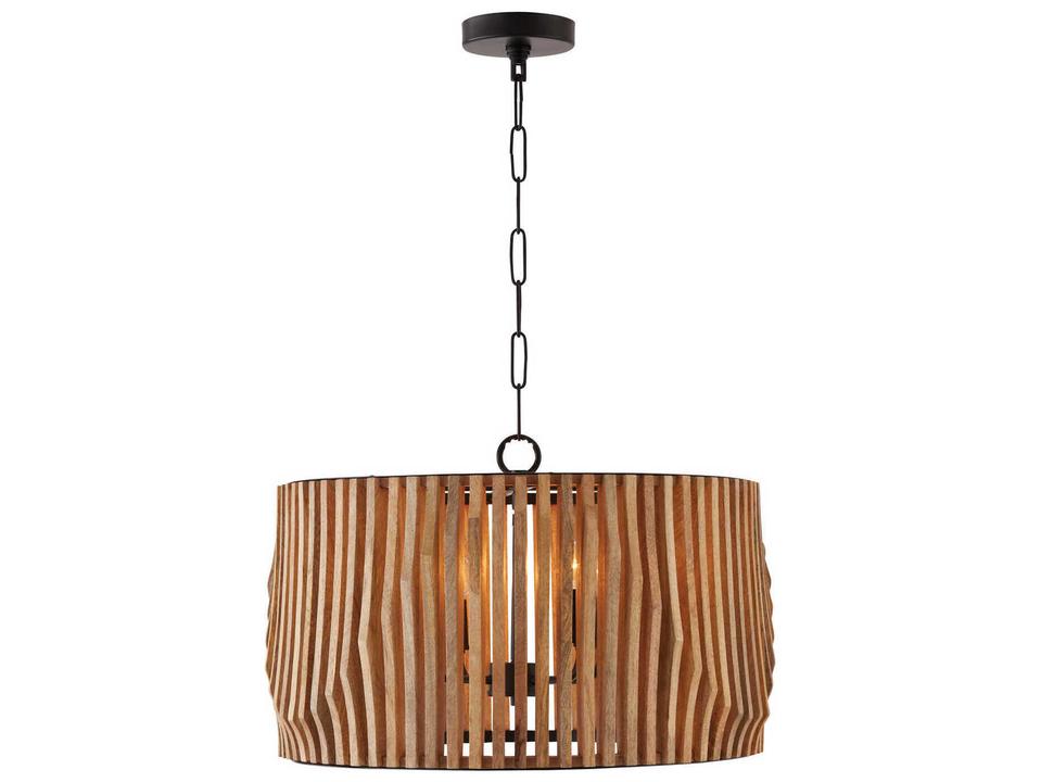 Archer 4-Light Drum Pendant Light in Light Wood and Matte Black