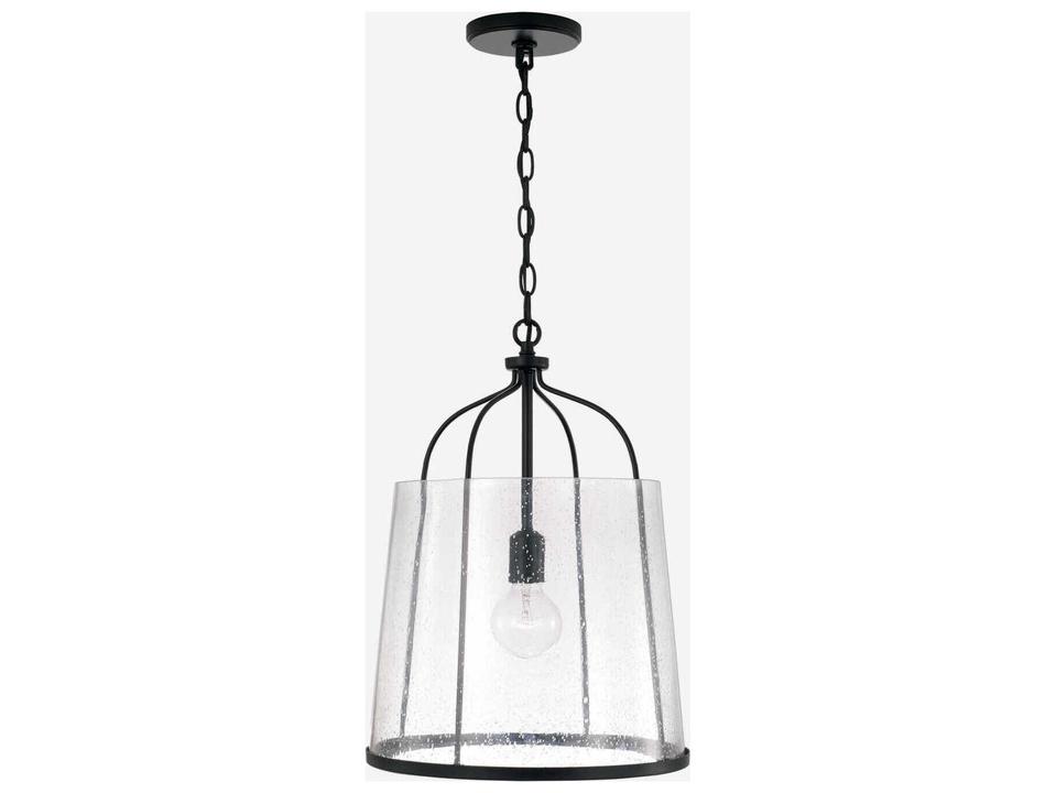 Madison 1-Light Pendant with Clear Seeded Glass in Matte Black