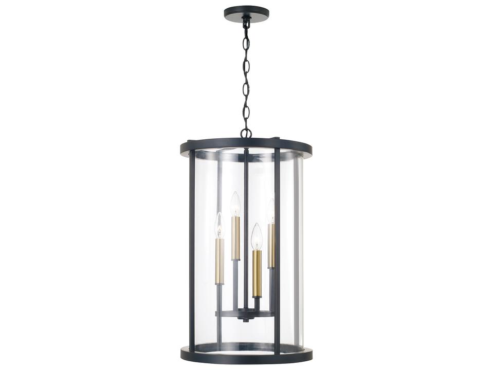 Davis 4-Light Pendant Light in Espresso and Brass with Clear Glass