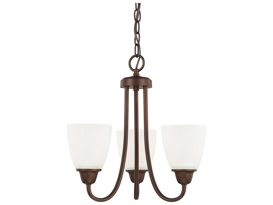 3-Light Trenton Chandelier in Bronze with Acid Washed Glass
